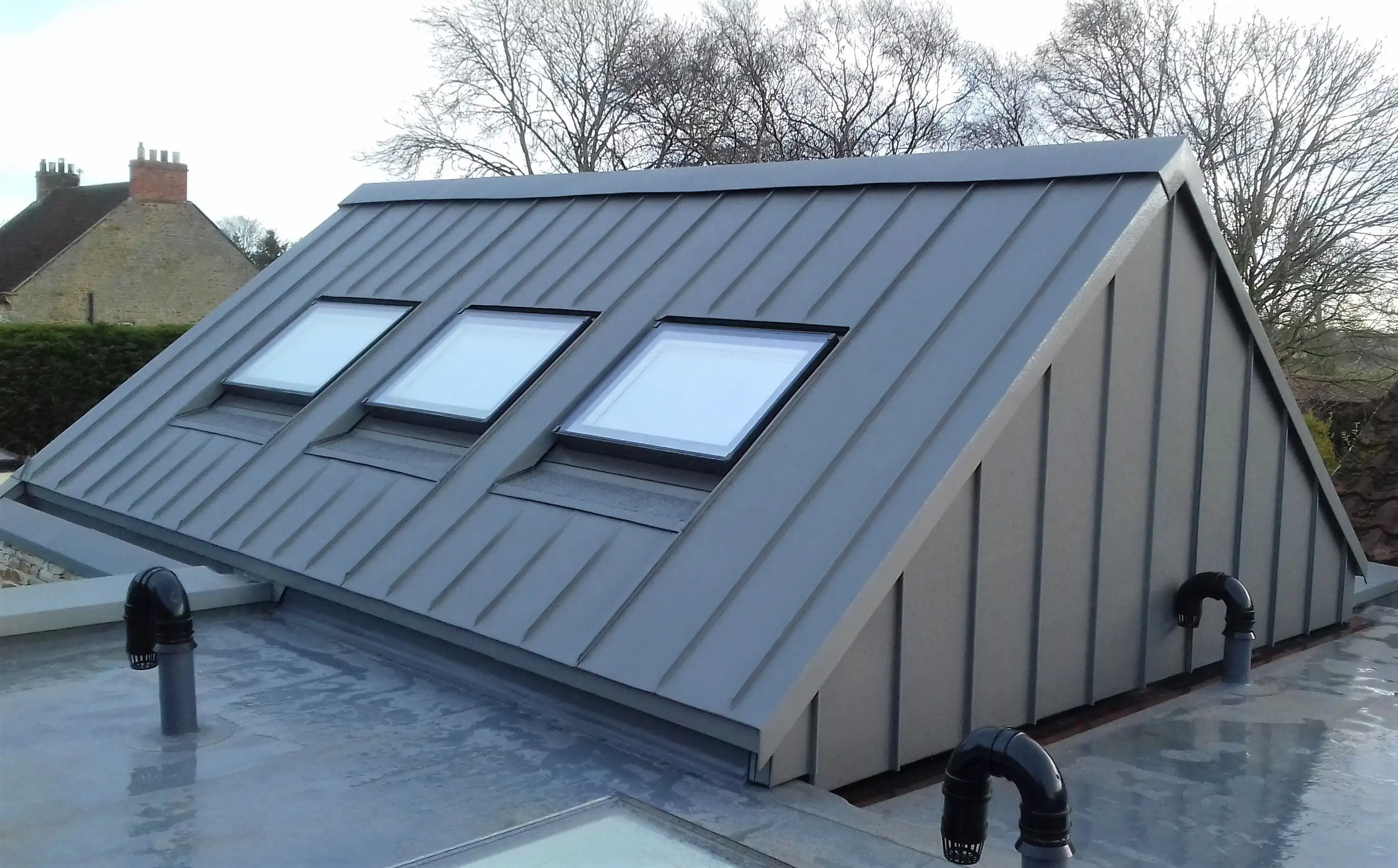 black standing seam metal roofing panels