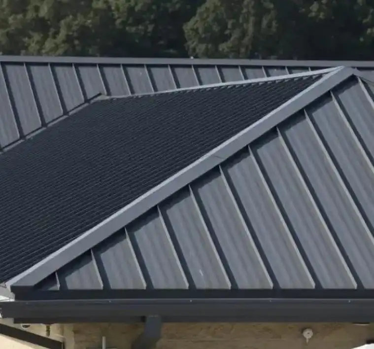 Black standing seam metal roofing panels